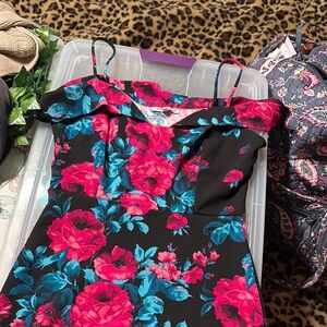 Charlotte Russe Black Dress with Pink and Blue Floral Pattern